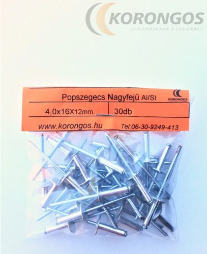 Nagyfejű alumínium popszegecs 4,0x16mm 30db-os csomagban