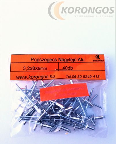 Nagyfejű alumínium popszegecs 3,2x8mm 40db-os csomagban